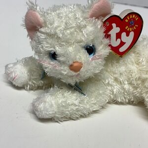Vtg Ty Beanie Babies Starlett White Cat Plush Toy Shaggy Fur Blue Eyes 2001 Y2K